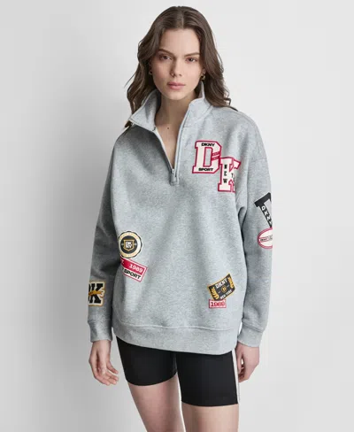Dkny Sport Women's Campus Patch Quarter-zip Sweatshirt In Gray