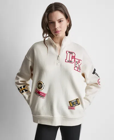 Dkny Sport Women's Campus Patch Quarter-zip Sweatshirt In White