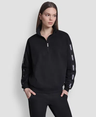 Dkny Sport Women's Classic Logo Elastic Oversized Quarter-zip Top In Black