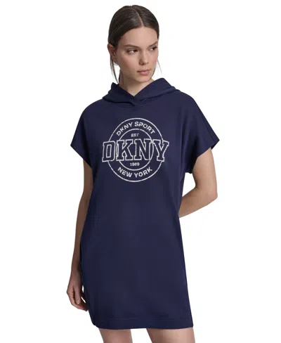Dkny Sport Women's Collegiate Medallion Logo Hooded Sneaker Dress In Blue