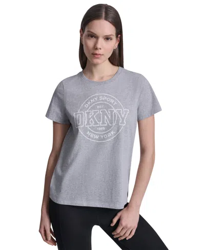 Dkny Sport Women's Collegiate Medallion Logo T-shirt In Gray
