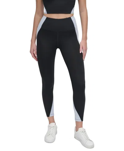 Dkny Sport Women's Colorblocked Balance Compression High-waist Tights In Black,rain