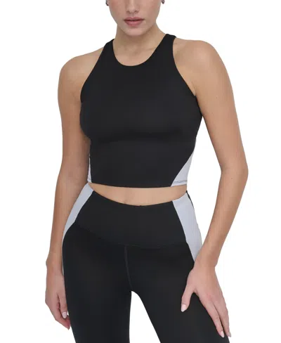 Dkny Sport Women's Colorblocked Balance Compression Tank Crop Top In Black,rain