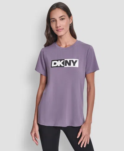 Dkny Sport Women's Colorblocked-logo Crewneck T-shirt In Purple