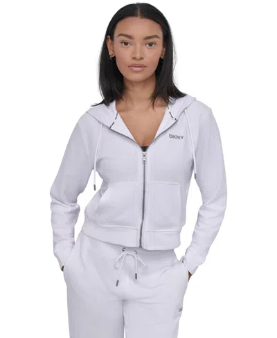 Dkny Sport Women's Cotton-blend Stud-logo Full Zip Hoodie