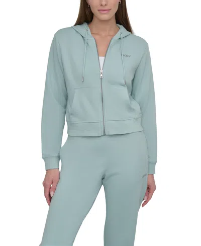 Dkny Sport Women's Cotton-blend Stud-logo Full Zip Hoodie In Mineral
