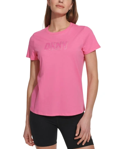 Dkny Sport Women's Cotton Embellished-logo T-shirt In Azalea Pink