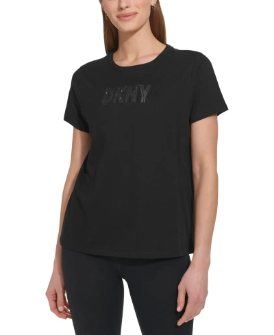 Dkny Sport Women's Cotton Embellished-logo T-shirt In Black