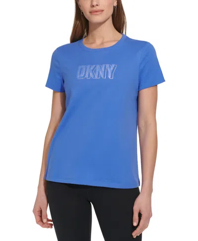 Dkny Sport Women's Cotton Embellished-logo T-shirt In Blue