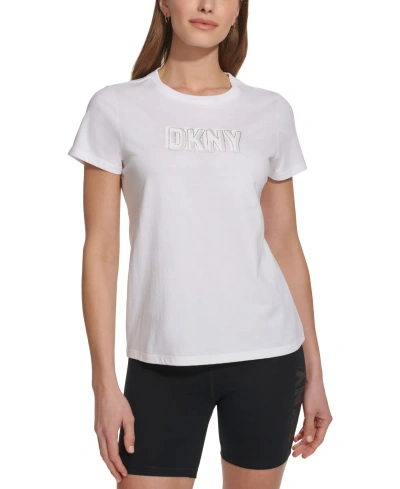Dkny Sport Women's Cotton Embellished-logo T-shirt In White