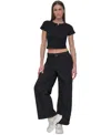 Dkny Sport Women's Cotton High-rise Wide-leg Cargo Pants In Black