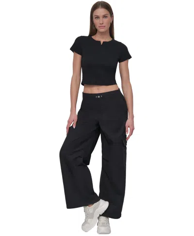 Dkny Sport Women's Cotton High-rise Wide-leg Cargo Pants In Black