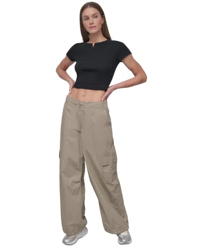 Dkny Sport Women's Cotton High-rise Wide-leg Cargo Pants In Vintage Khaki