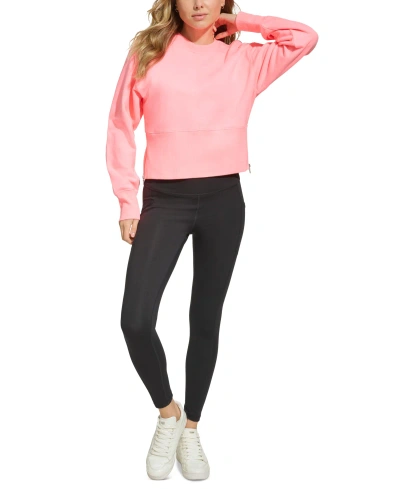 Dkny Sport Women's Cotton Performance Cropped Zip-detail Sweatshirt In Atomic Pink