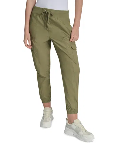 Dkny Sport Women's Cotton Ribbed-waist Jogger Cargo Pants In Green