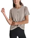 Dkny Sport Women's Cotton Stud Logo Knot-front T-shirt In Driftwood