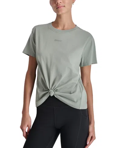 Dkny Sport Women's Cotton Stud Logo Knot-front T-shirt In Lily Pad