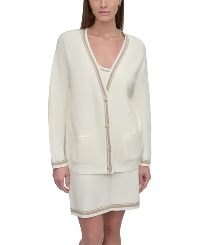 Dkny Sport Women's Court Cotton-blend Button Cardigan In Ivory,pebble
