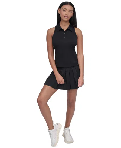 Dkny Sport Women's Court Pique Knit Racerback Polo Tank Top In Black