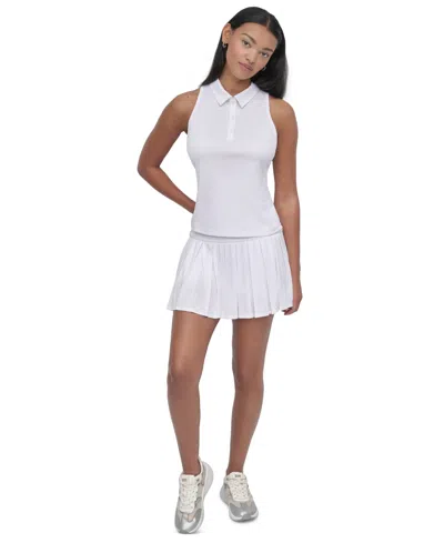 Dkny Sport Women's Court Pique Knit Racerback Polo Tank Top In White