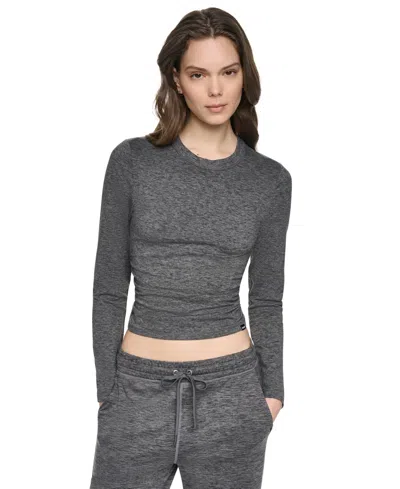 Dkny Sport Women's Crewneck Long-sleeve Ruched Top In Gray