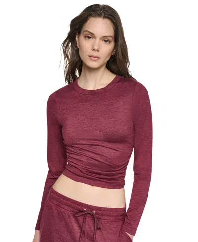 Dkny Sport Women's Crewneck Long-sleeve Ruched Top In Red