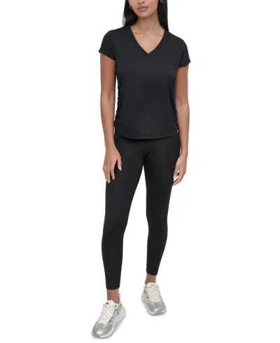 Dkny Sport Women's Crewneck Short-sleeve Side-ruched Top In Black