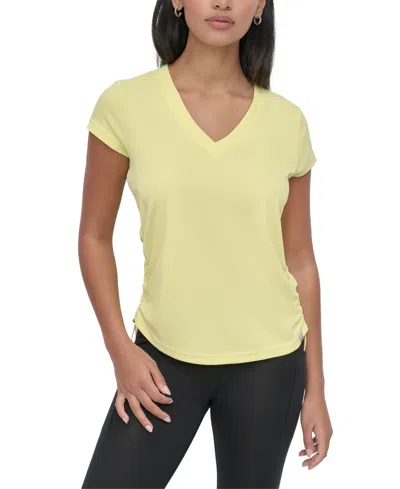 Dkny Sport Women's Crewneck Short-sleeve Side-ruched Top In Citrus