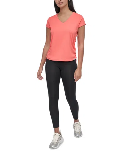 Dkny Sport Women's Crewneck Short-sleeve Side-ruched Top In Coral Crush