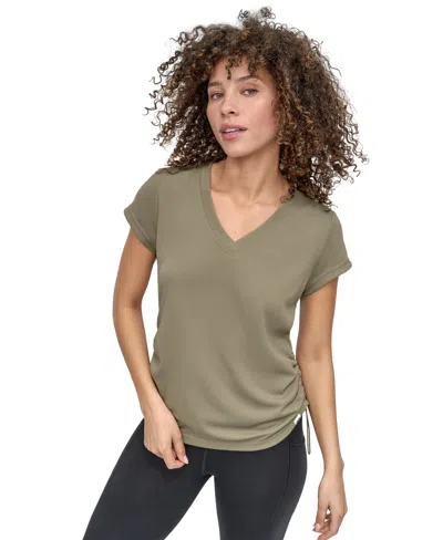 Dkny Sport Women's Crewneck Short-sleeve Side-ruched Top In Green