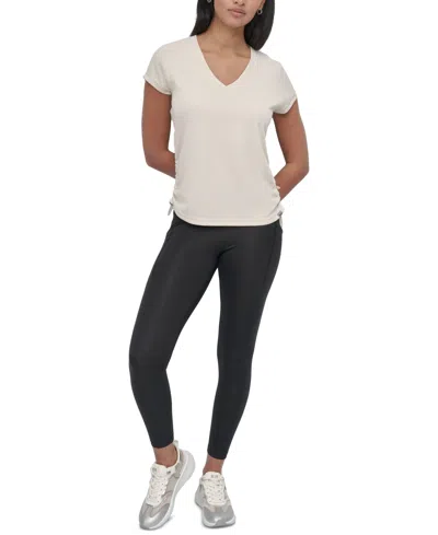 Dkny Sport Women's Crewneck Short-sleeve Side-ruched Top In White