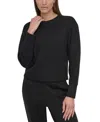 Dkny Sport Women's Cropped Crewneck Side-zip Sweatshirt In Black