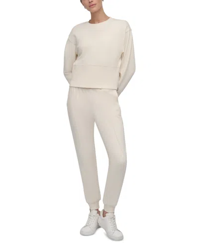 Dkny Sport Women's Cropped Crewneck Side-zip Sweatshirt In Eggnog