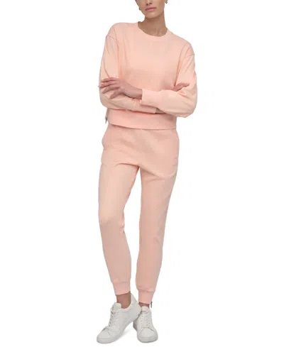 Dkny Sport Women's Cropped Crewneck Side-zip Sweatshirt In Tropical Peach