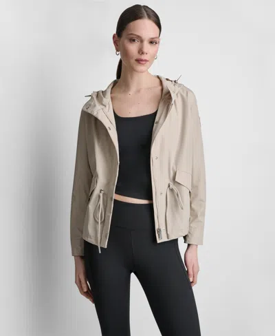 Dkny Sport Women's Cropped High-low Hooded Jacket In Brown