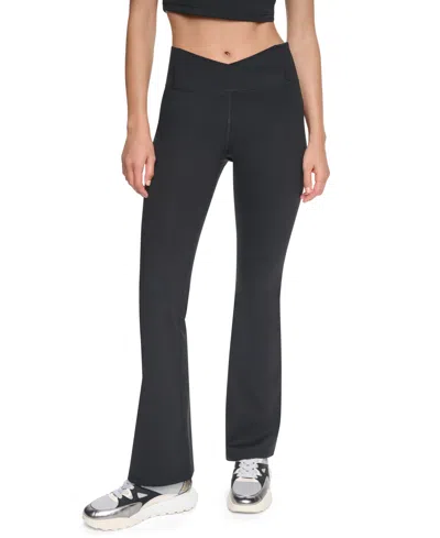 Dkny Sport Women's Cross Front Balance Compression High-waist Flare Pants In Black