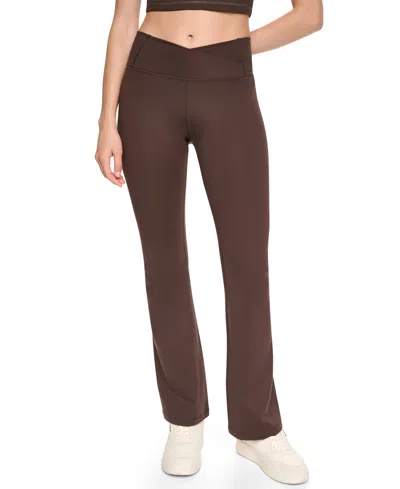 Dkny Sport Women's Cross Front Balance Compression High-waist Flare Pants In Espresso