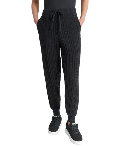 Dkny Sport Women's Drawstring Cable Knit Joggers In Black