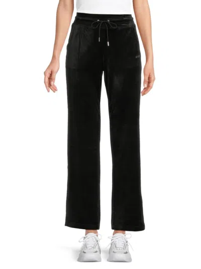Dkny Sport Women's Drawstring Elasticized Velvet Wide-leg Trousers In Black