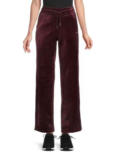 Dkny Sport Women's Drawstring Elasticized Velvet Wide-leg Trousers In Brown