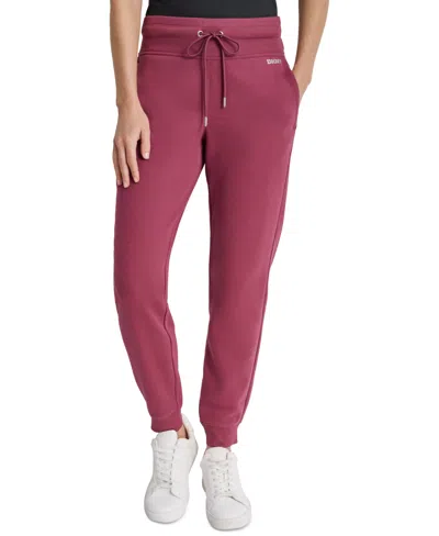 Dkny Sport Women's Drawstring Rhinestone Logo Fleece Jogger Sweatpants In Burgundy