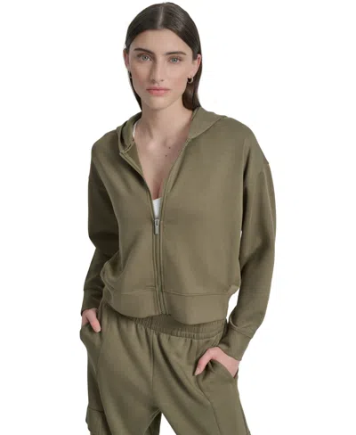 Dkny Sport Women's Drop-shoulder High-line Zip Scuba Hoodie In Green