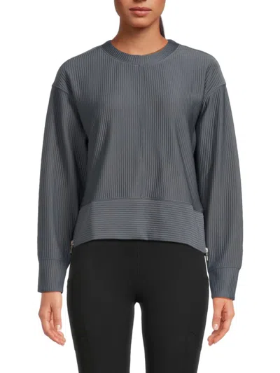 Dkny Sport Women's Dropped Shoulder Ribbed Pullover In Dark Grey Blue