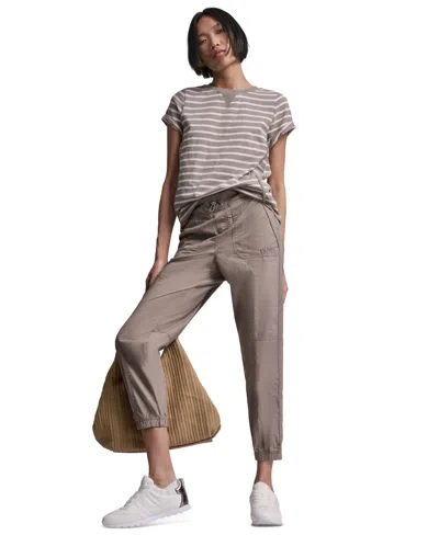 Dkny Sport Women's Embroidered Crewneck Logo Roll-sleeve Top In Multi