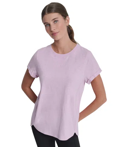 Dkny Sport Women's Embroidered Crewneck Logo Roll-sleeve Top In Purple