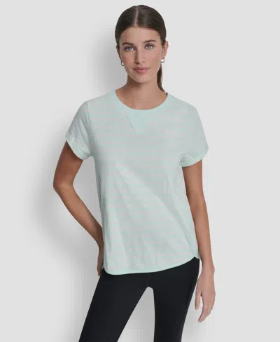 Dkny Sport Women's Embroidered Crewneck Logo Roll-sleeve Top In Blue