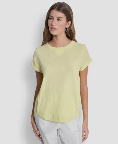 Dkny Sport Women's Embroidered Crewneck Logo Roll-sleeve Top