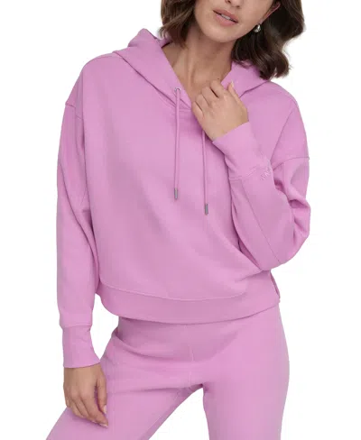 Dkny Sport Women's Embroidered-logo Pullover Hoodie In Fuchsia Sky