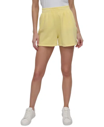Dkny Sport Women's Embroidered Logo Smocked 4" Shorts In Citrus