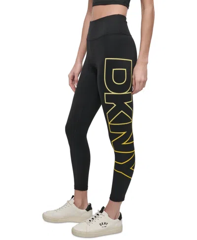Dkny Sport Women's Exploded-logo Stretch 7/8 Leggings In Black